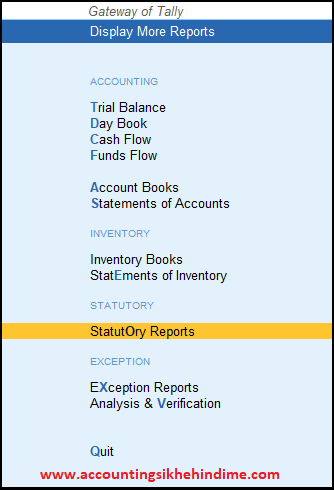 Statutory Reports option