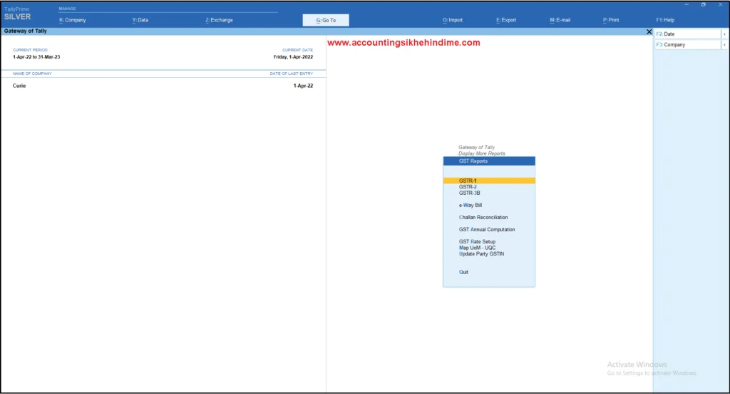 How to export GSTR-1 from Tally Prime in JSON file 