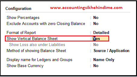 Show Vartical Balance Sheet