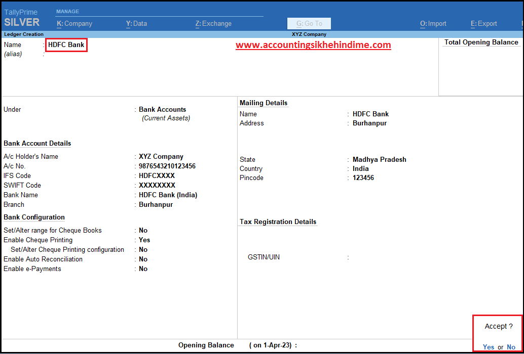 Tally Prime Bank Ledger Create 2023 Step By Step   Screenshot 41 