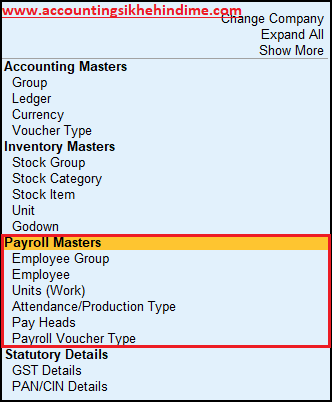 Payroll Master Create in Tally Prime