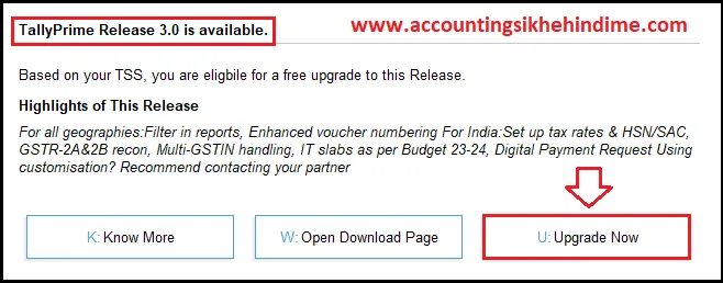 upgrade tally prime in hindi