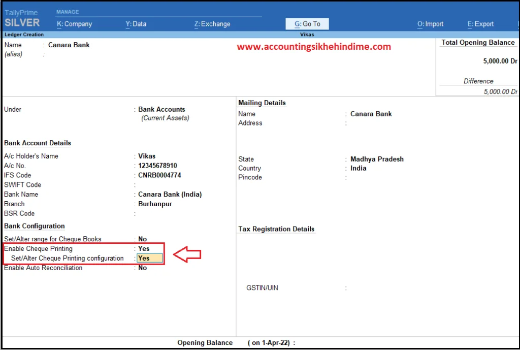 Cheque Printing in Tally Prime in Hindi